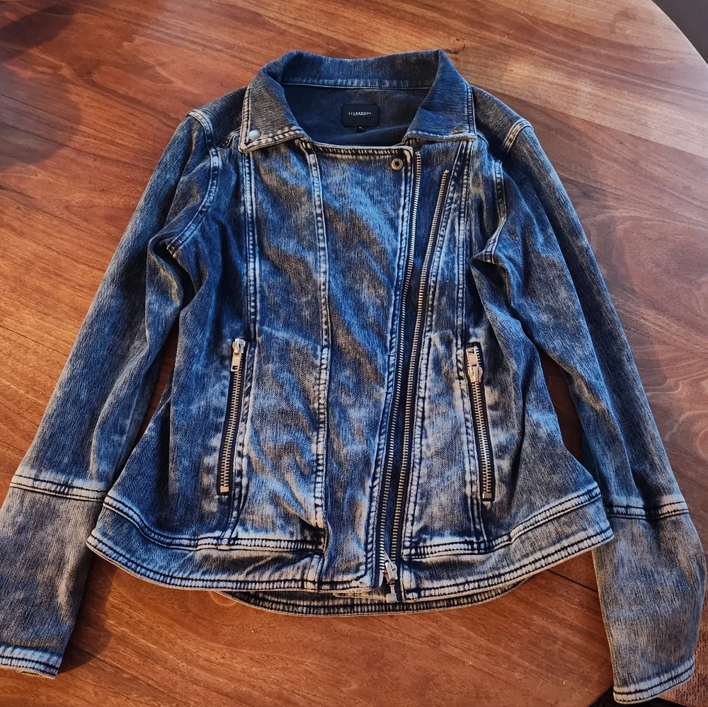 Liverpool Moto Denim Look Stretchy Jacket Size Medium - Picture 5 of 10